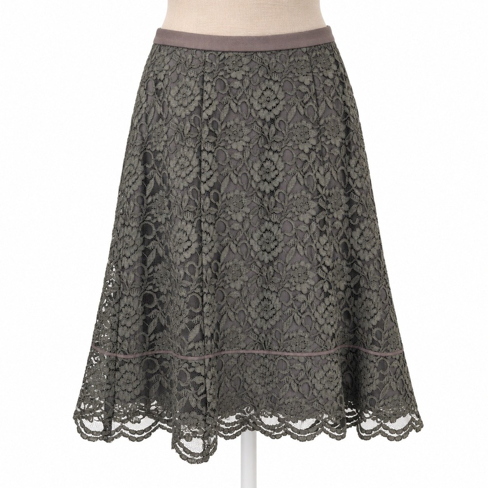 Y2K Floral Lace Midi Skirt Size 4 Brown Boho Indie Festival Whimsigoth Scalloped